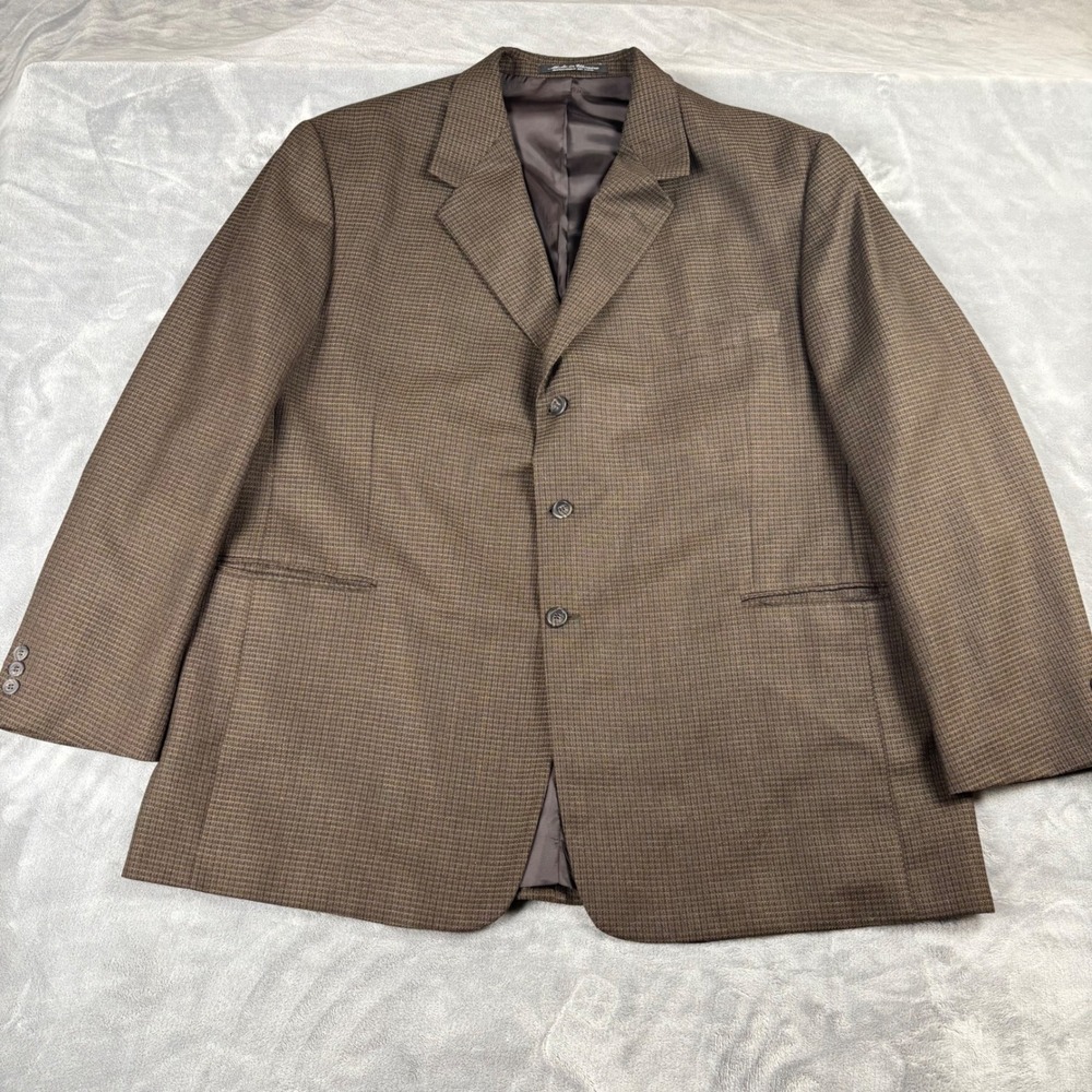 Alexander Lloyd Mens Brown Houndstooth Worsted Wool Blend Blazer Jacket Size 54L